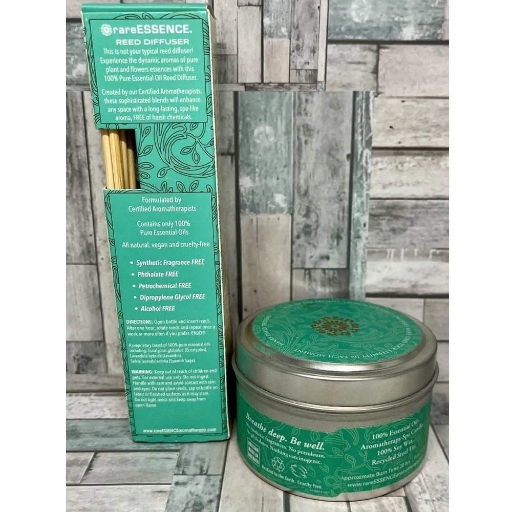 2pk RareEssence Aromatherapy Sm Reed Diffuser Candle Clarity 100% Essential Oil
